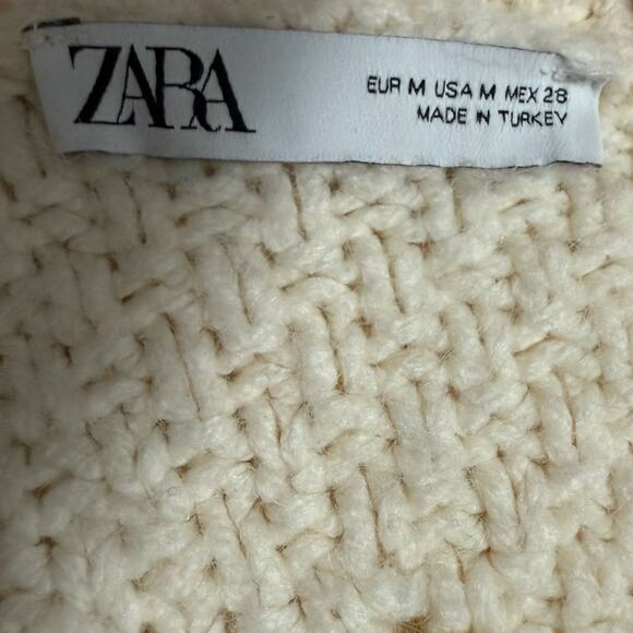 Zara Chunky Knit Sweater Button Front Cardigan Off White/Cream Womens Sz Medium - Picture 10 of 16